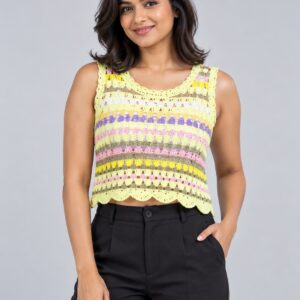SnapCap Pastel Stripe Crochet Crop Top crochet crop 01 front