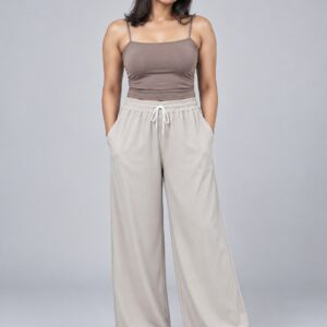 SnapCap Stone Wide-Leg Drawstring Trousers drawstring pants 01 front