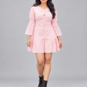 Front view of SnapCap Corset Babydoll Flounce Mini Dress in Pastel Blush Pink