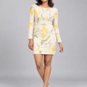 SnapCap Lemon Botanical Long-Sleeve Mini Dress lemon dress 01 front