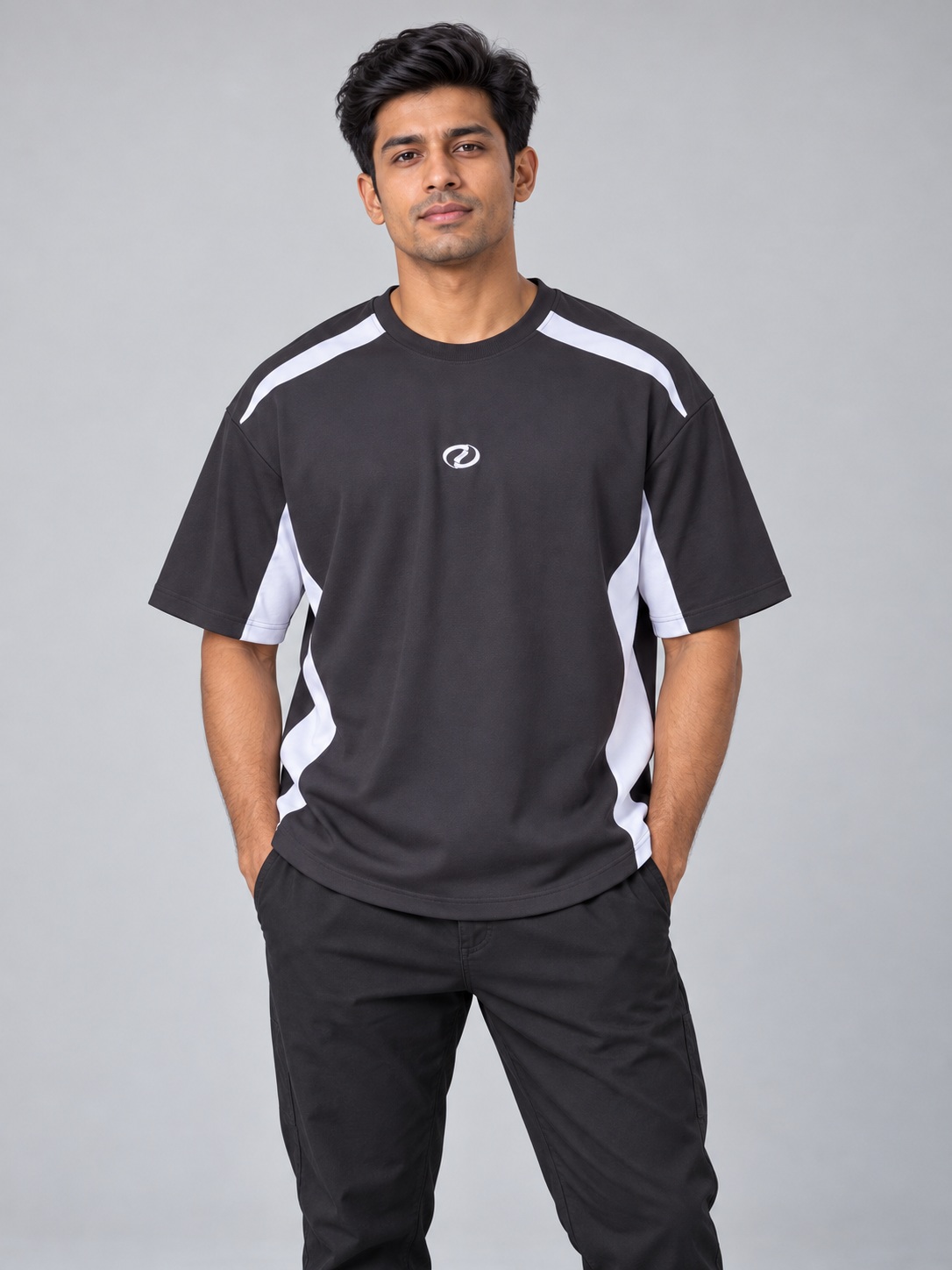 panel tee 01 front SnapCap Contrast Panel Oversized T-Shirt panel tee 01 front