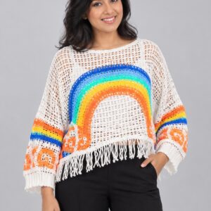 SnapCap Rainbow Fringe Crochet Top rainbow crochet 01 front
