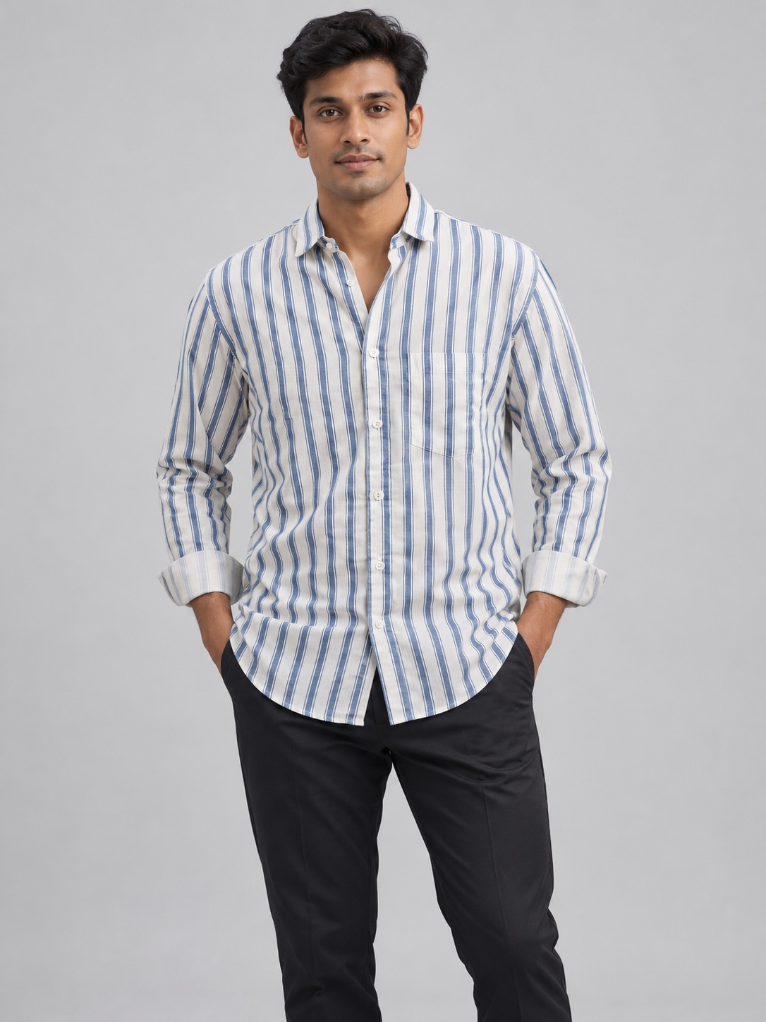 stripe shirt 01 front SnapCap Vertical Stripe Long-Sleeve Shirt stripe shirt 01 front